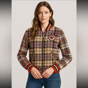 Vintage Lucky Brand Plaid Varsity Bomber Jacket Medium